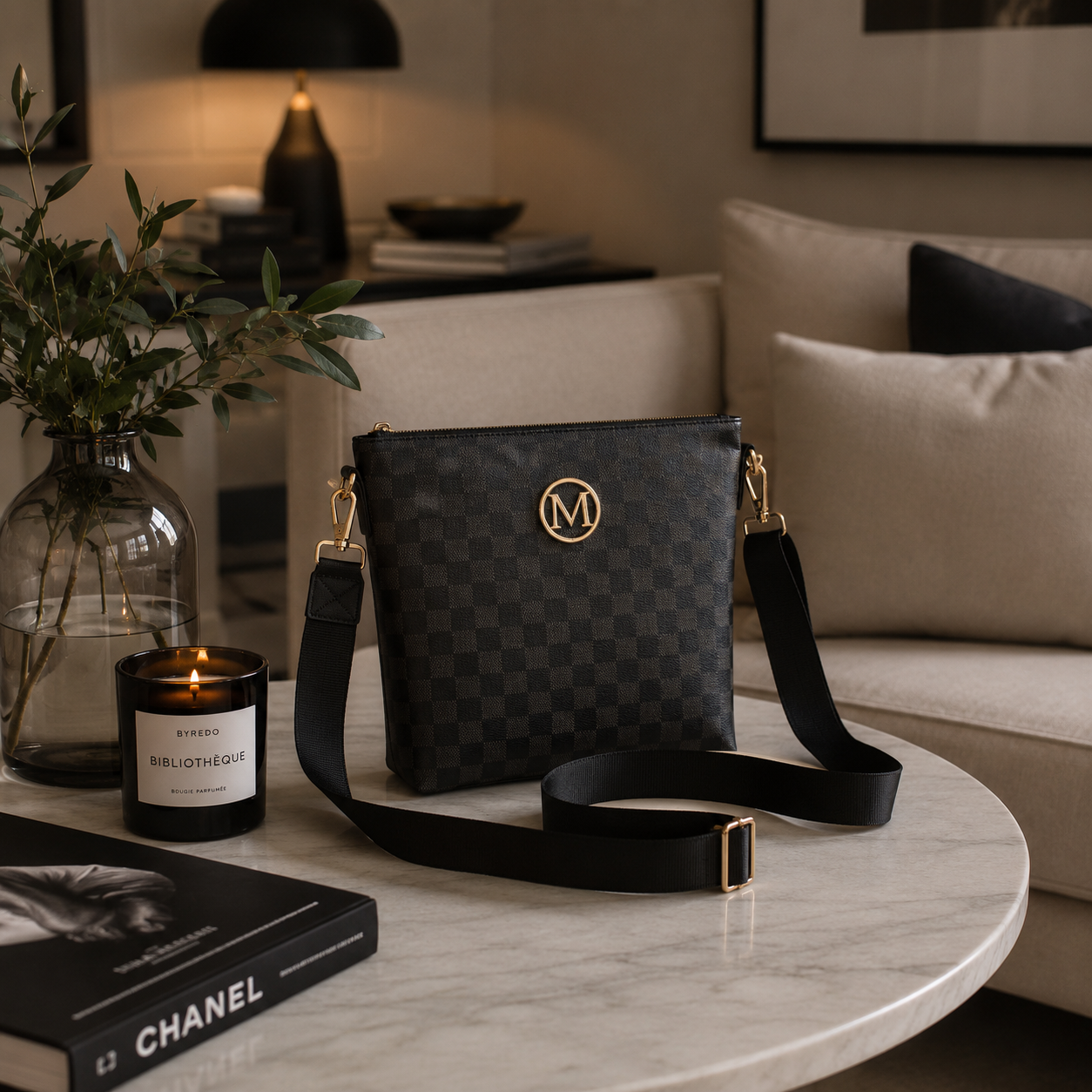 Borsa a secchiello retrò con stampa integrale a forma di M - Borsa a tracolla in stile business di lusso leggero - Borsa dal design semplice e di grande capacità
