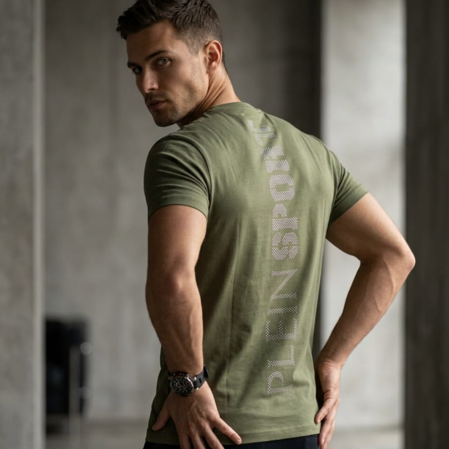 T-Shirt Uomo Verde Militare con Logo Frontale Minimal
