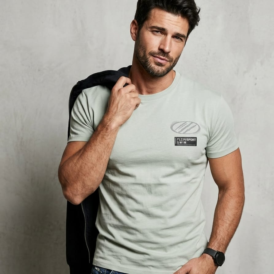 T-Shirt Uomo Verde Militare con Logo Frontale Minimal